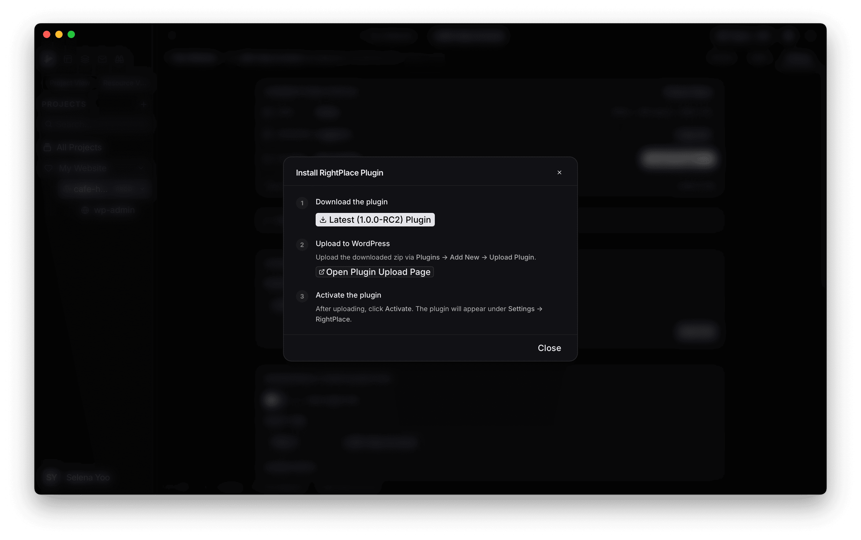 Install RightPlace Plugin dialog