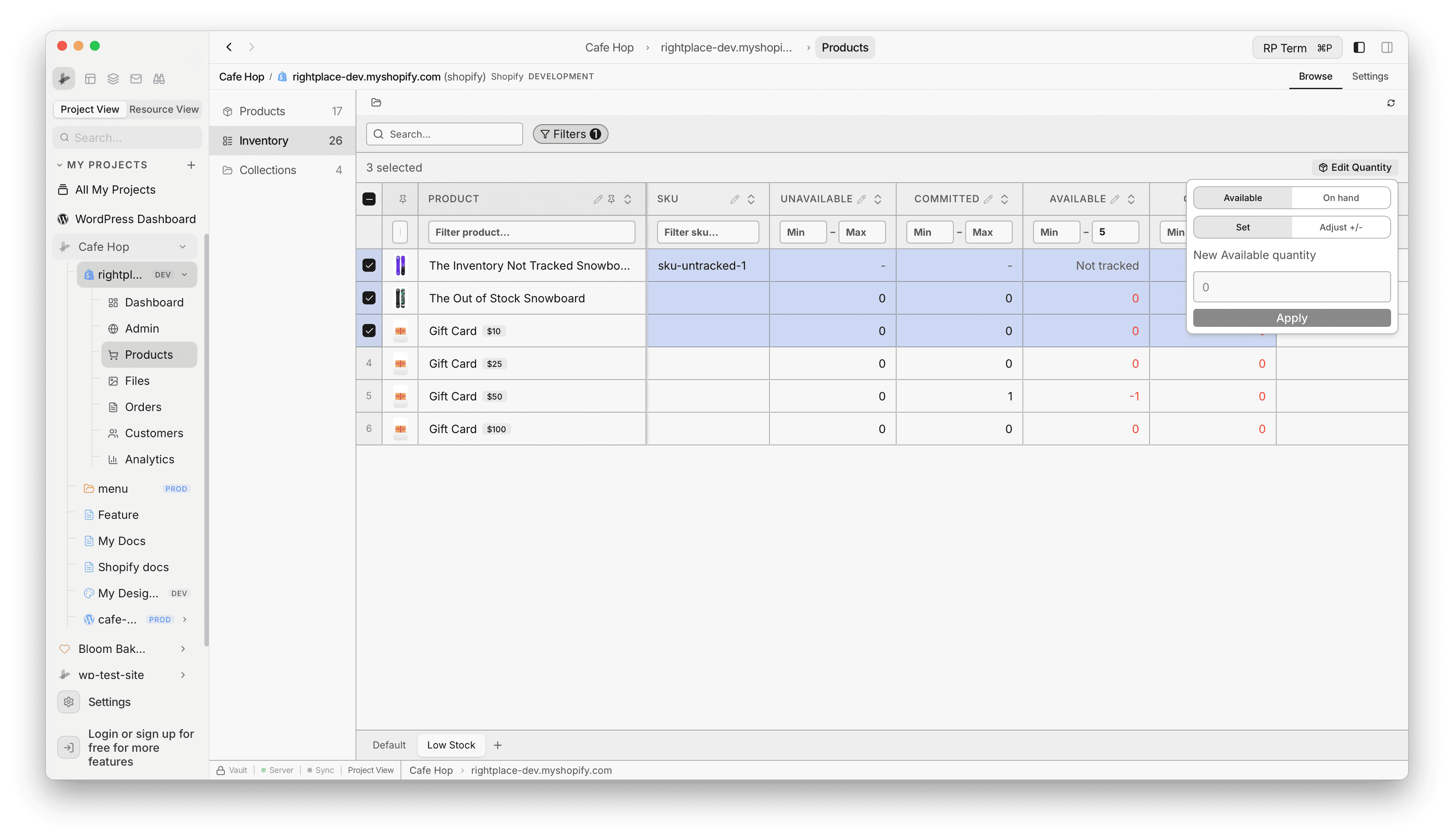 Edit Quantity bulk menu with field and mode toggles