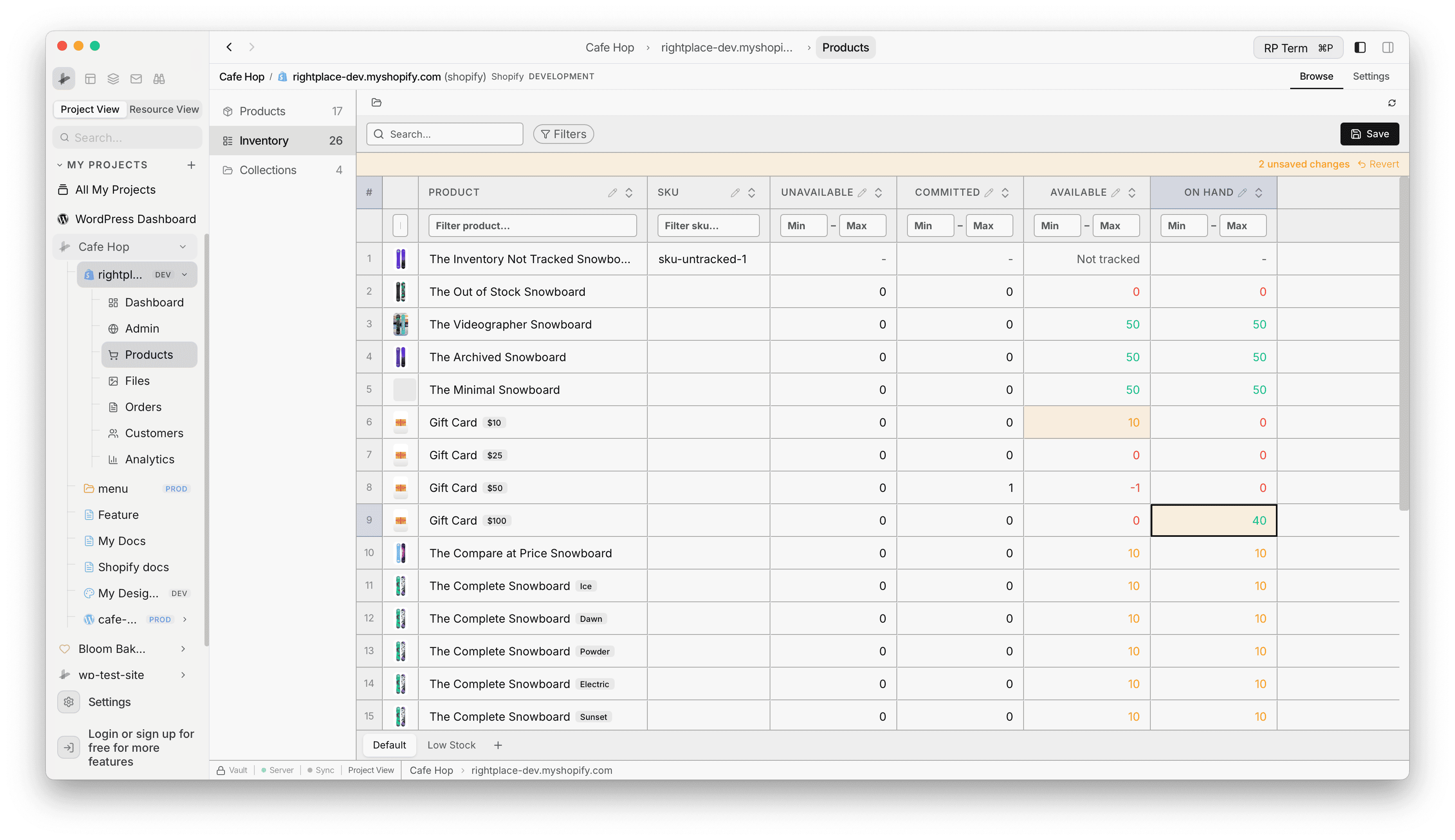 Inventory inline edit with unsaved changes and Save