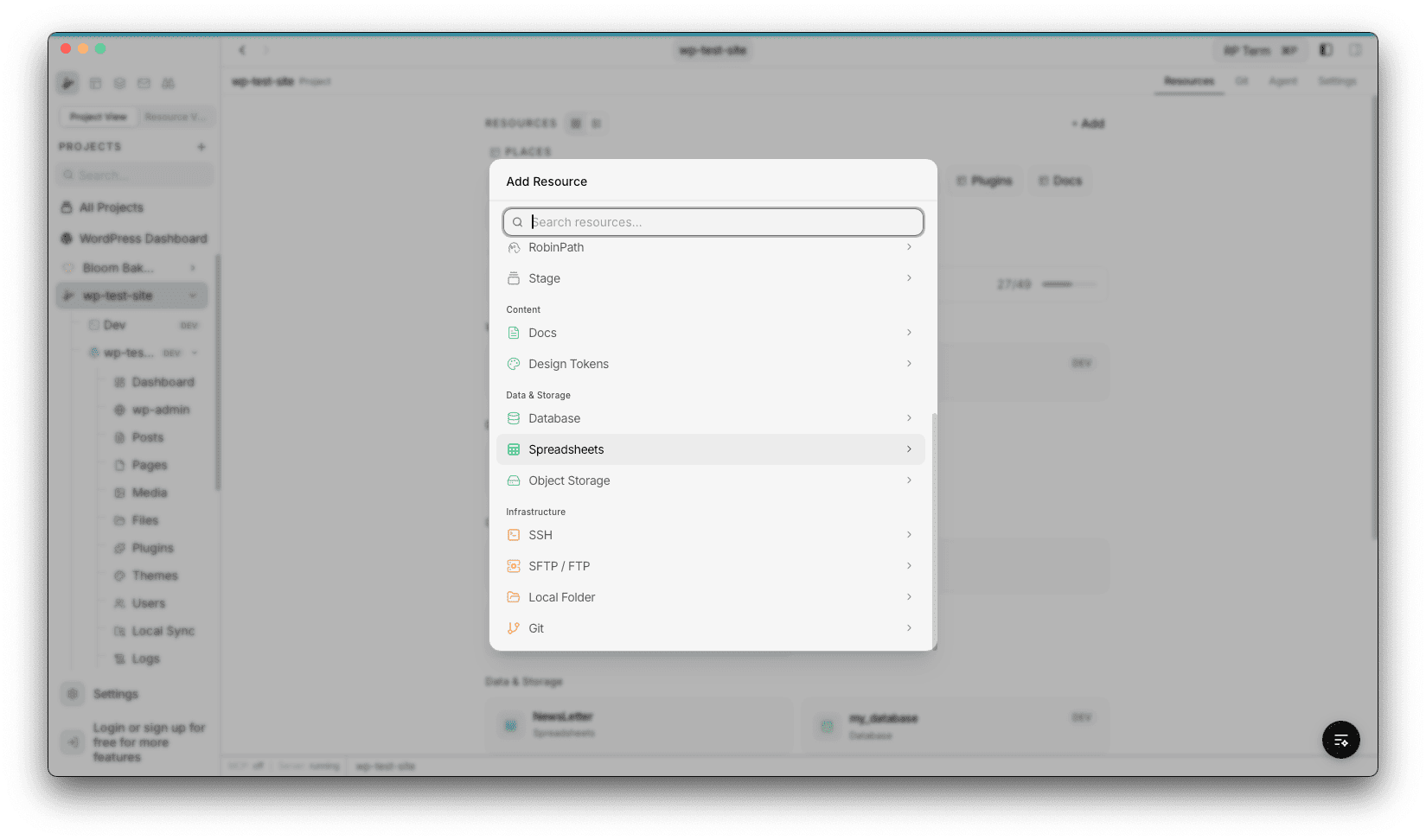Add Applet dialog showing Spreadsheets under the Data & Storage category