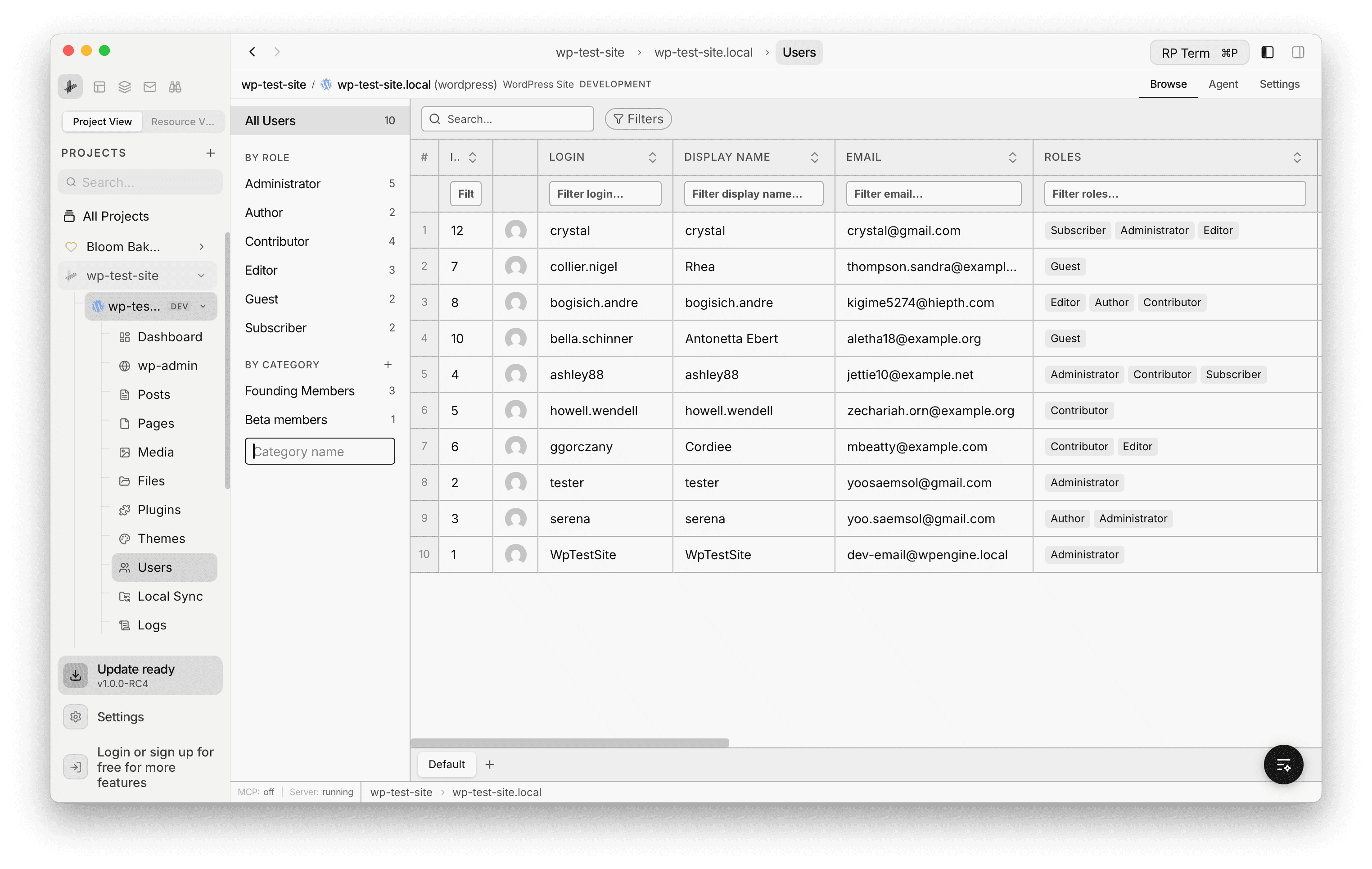 Adding a new user category with the category name input field in the sidebar