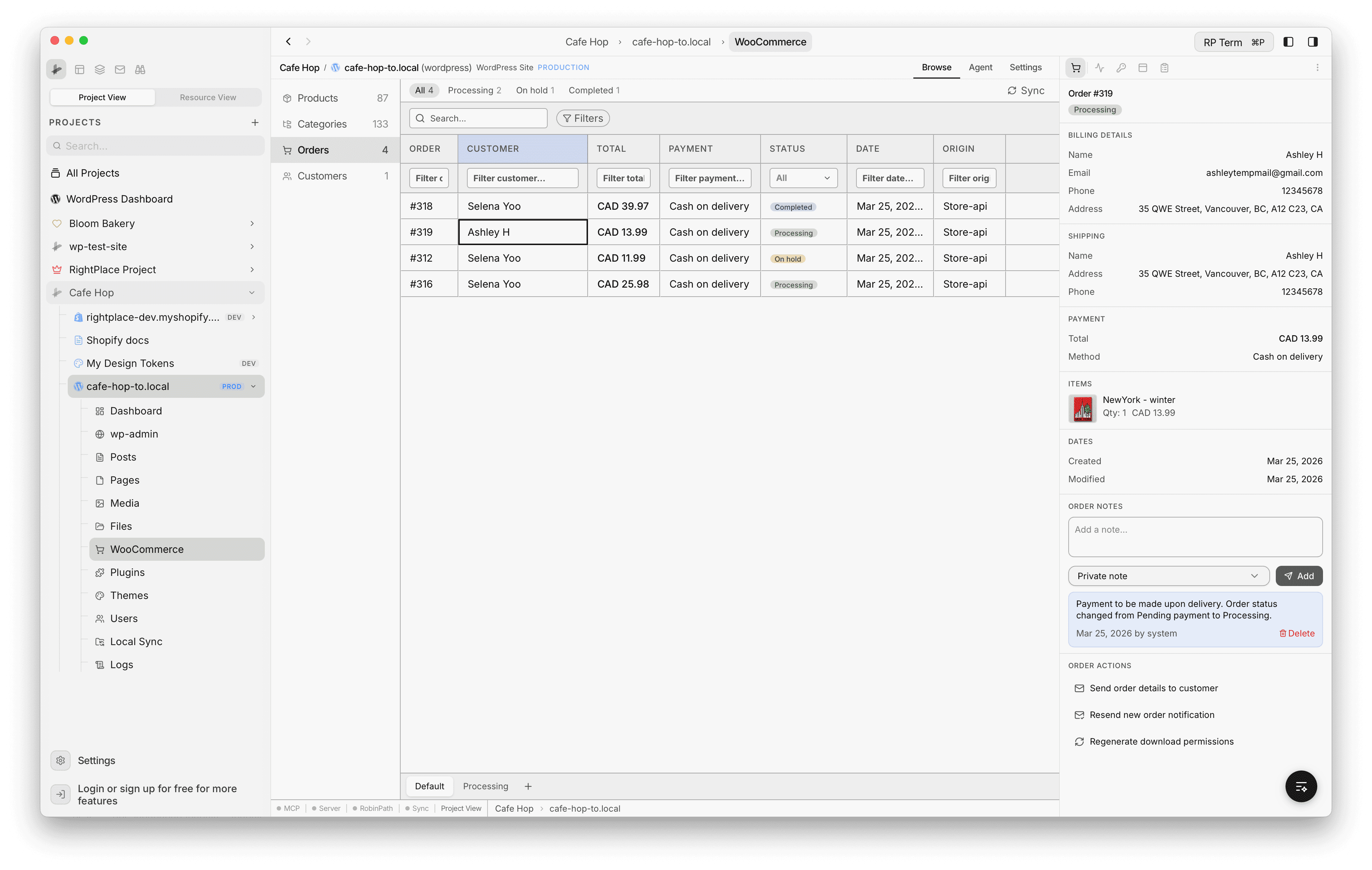 WooCommerce widget order detail