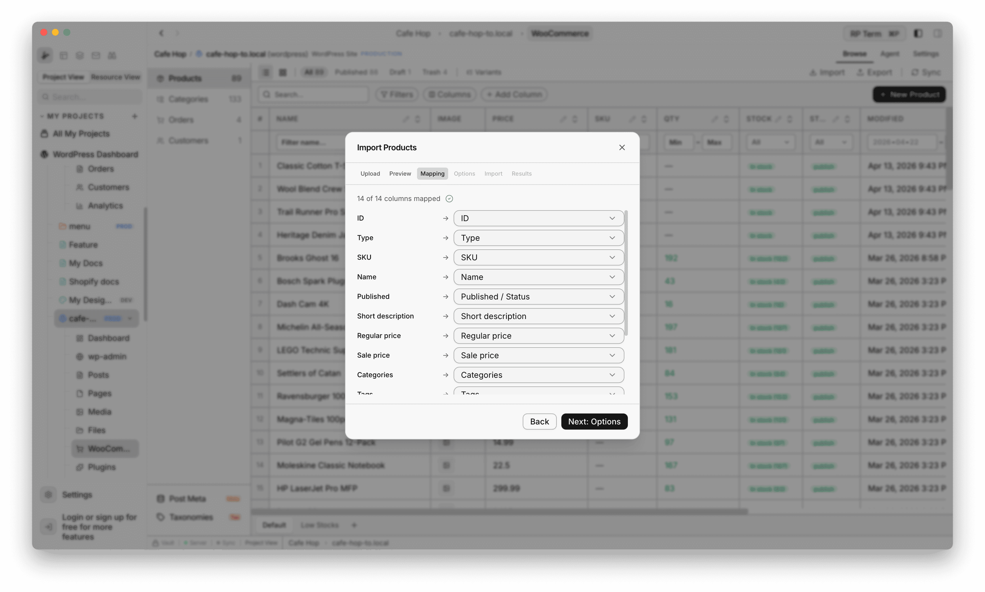 Import Products Mapping step