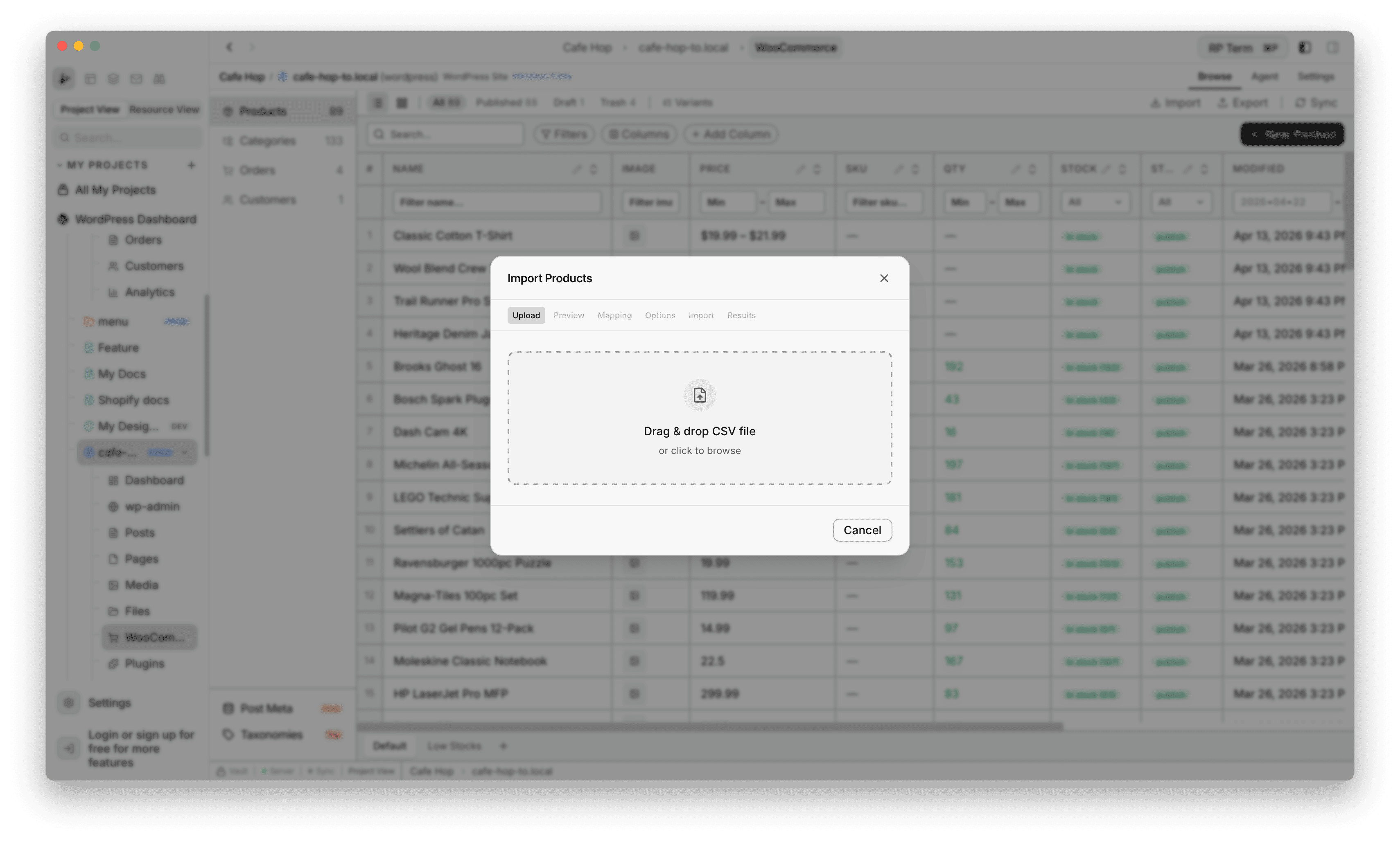 Import Products Upload step