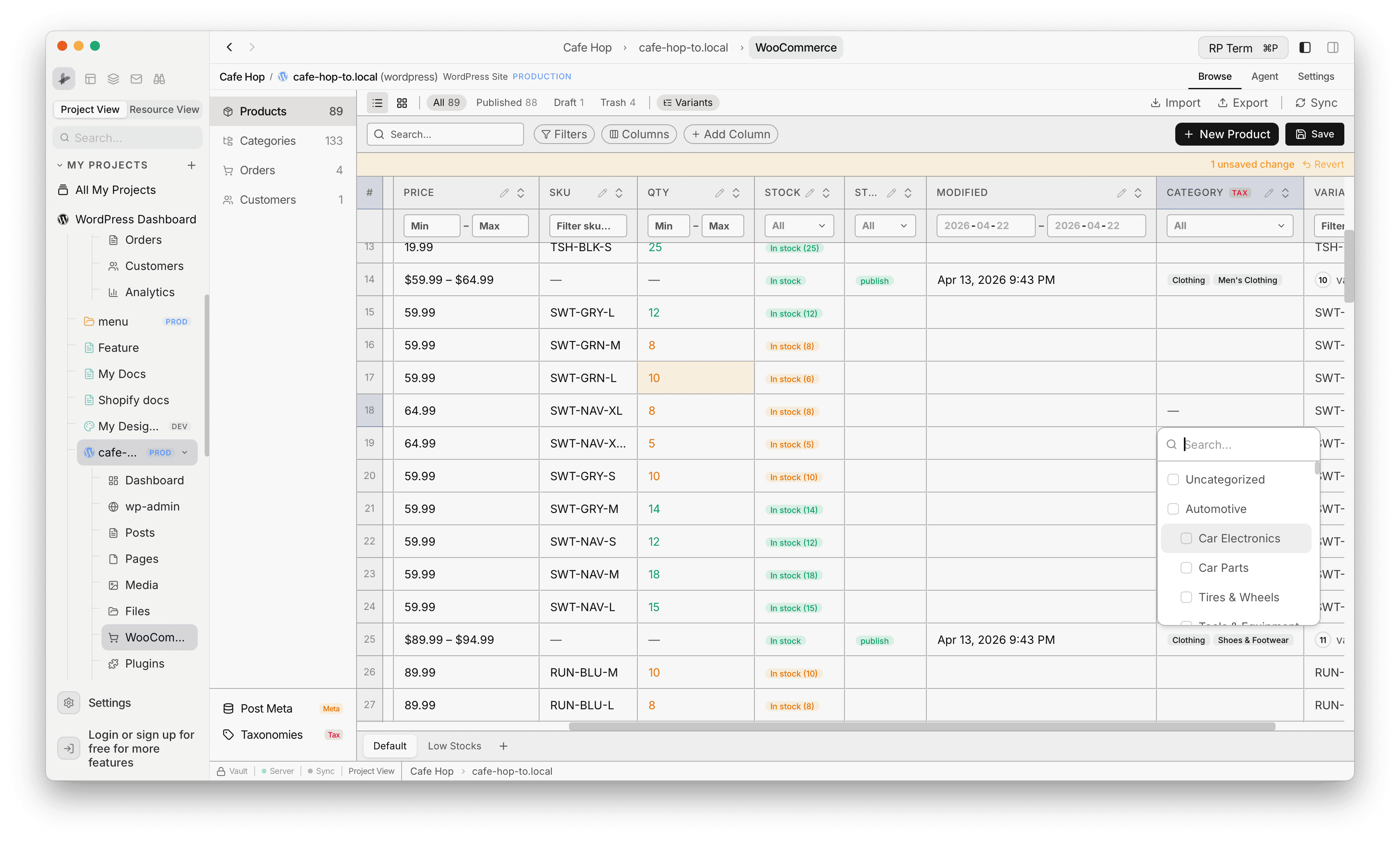 WooCommerce Products inline cell editing