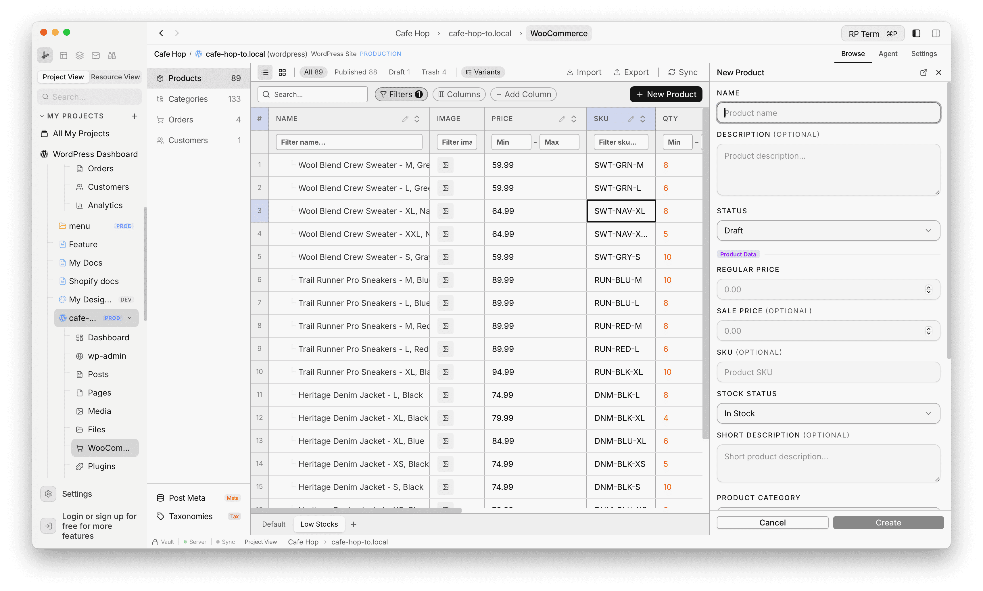 WooCommerce New Product side panel